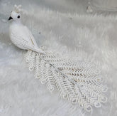 Ornament Crăciun Păun Alb cu Coada Lungă Glitter - 20cm 10/set